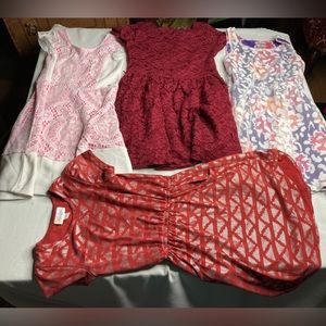 Girls bundle of 4 dresses. Size 6 & 6X. Guess, lularoe, Carter’s & youngland